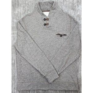 Billy Reid Mens Sweater XL Heather Gray Shawl Neck Henley Pullover Sweatshirt